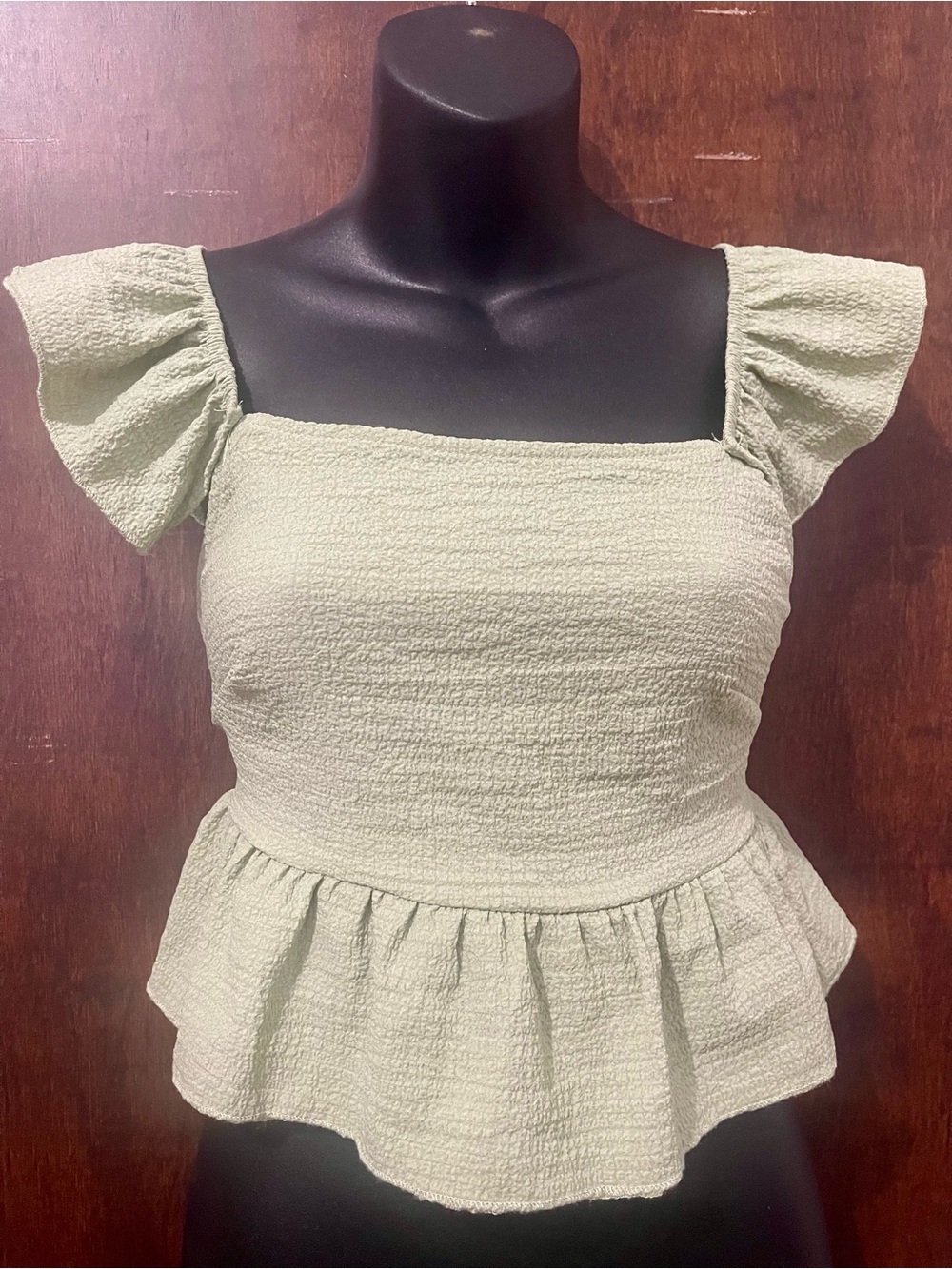 Smocked Square-Neck Top - Light Sage